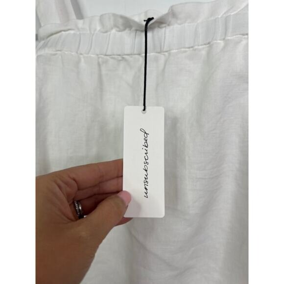 NWT Unsubscribed Sleeveless Smocked Ruffle Neck Linen Tank White Size: Medium - Picture 4 of 7